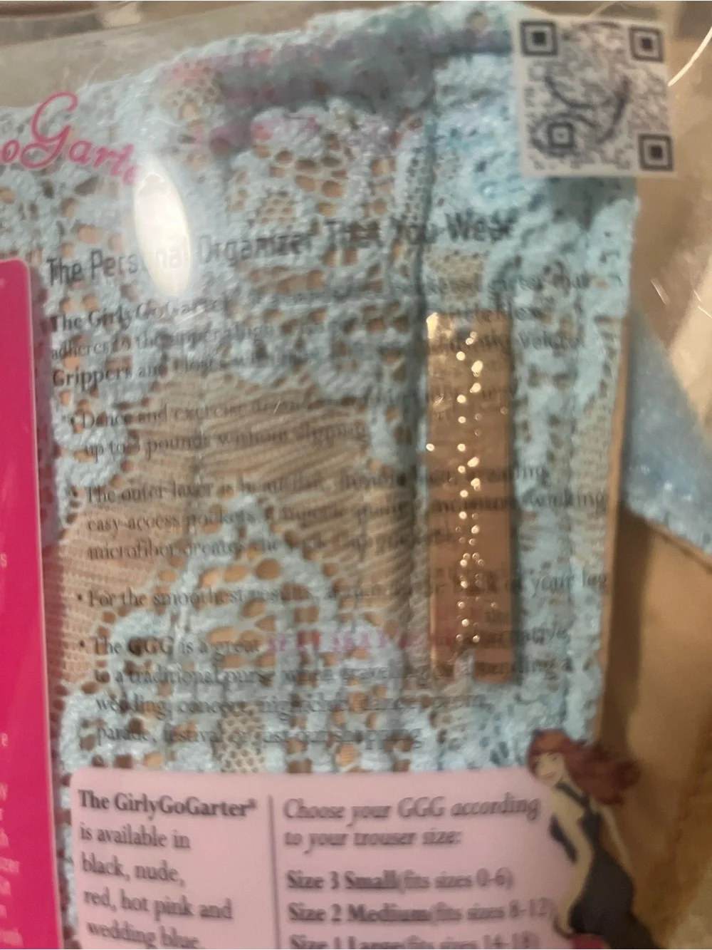 GirlyGoGarter Lace Garter in Light Blue Hands free holder size small 0-6. NIB